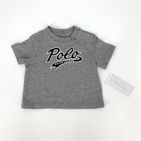 Ralph Lauren NWT Infant Heather Grey Script 'Polo' Logo Short Sleeve Tee, 3M - Picture 4 of 14